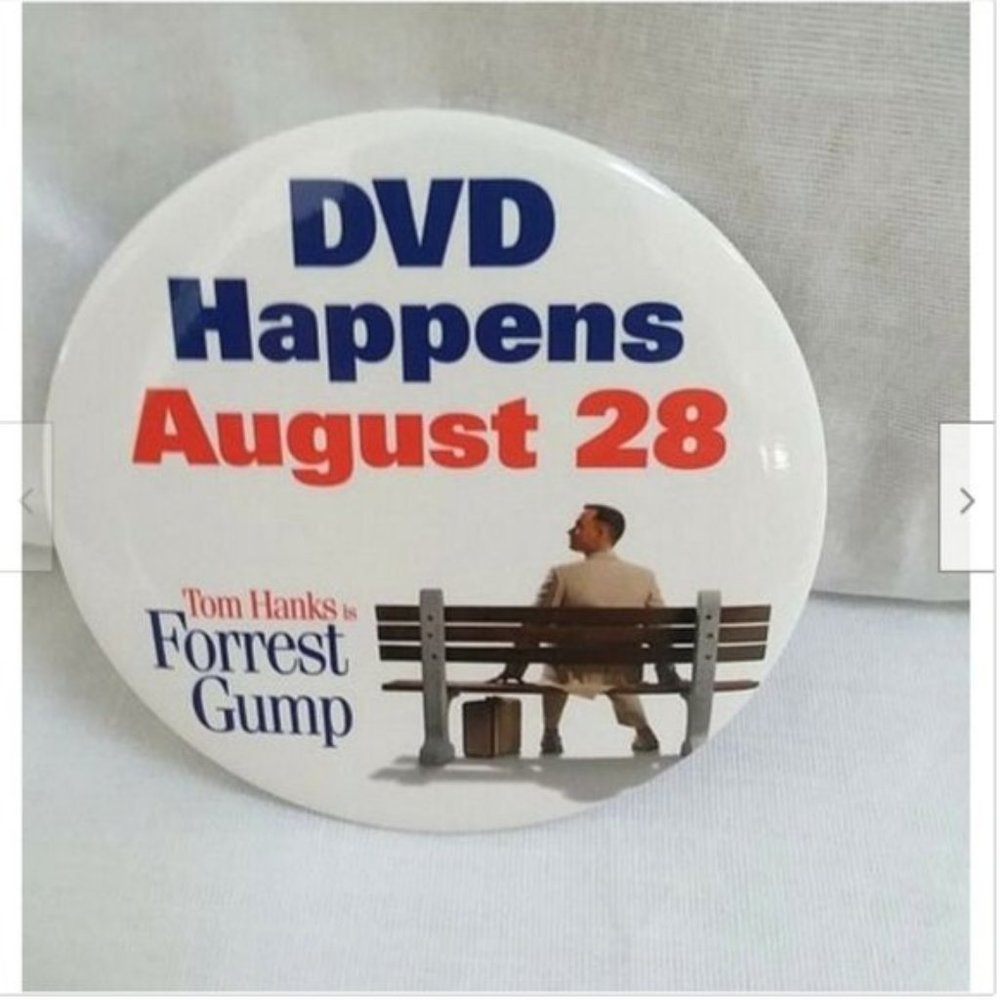 VINTAGE Pin 2001 Forrest Gump Movie Promo Button Blockbuster Video & DVD Release